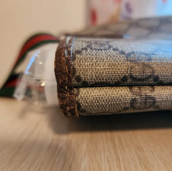 Used Authenticated Gucci‎ monogrammed tote with greenred striped handles Totes